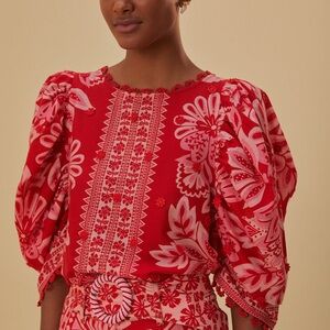 NWT Farm Rio Flora Tapestry Red Blouse size M